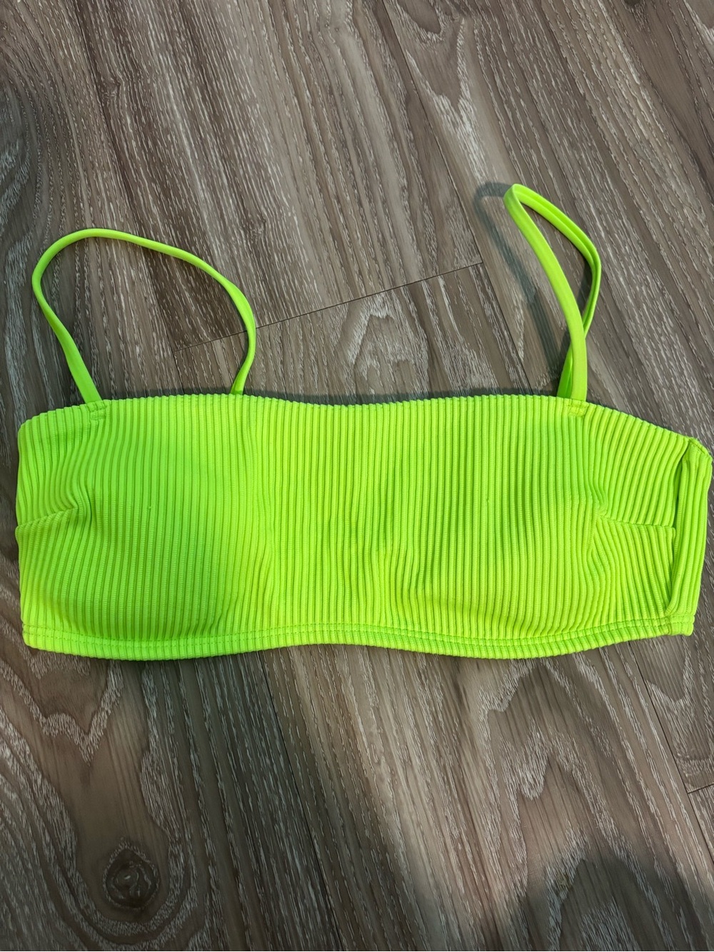 Hollister Neon Lime Ribbed Bandeau Bikini Top with Straps